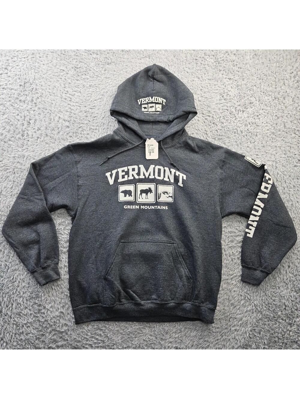 VERMONT Hoodie Sweatshirt Green Mountains Medium Gray New W TAGS
